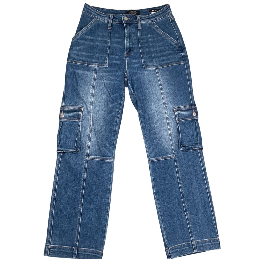 Judy Blue Cargo Jeans 11/30 Blue Wide Leg High Rise Utility Workwear